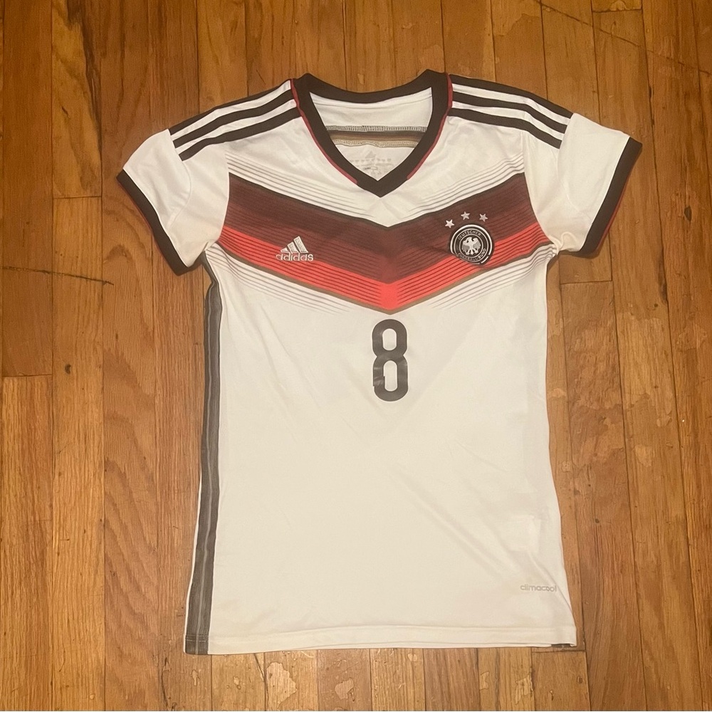 Özil Germany 2014 World Cup white and red soccer jersey